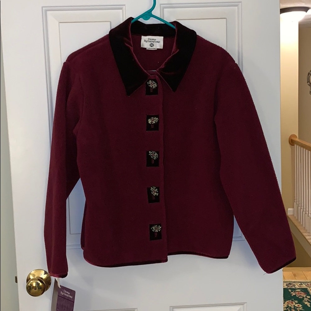 Maroon fleece and velvet jacket